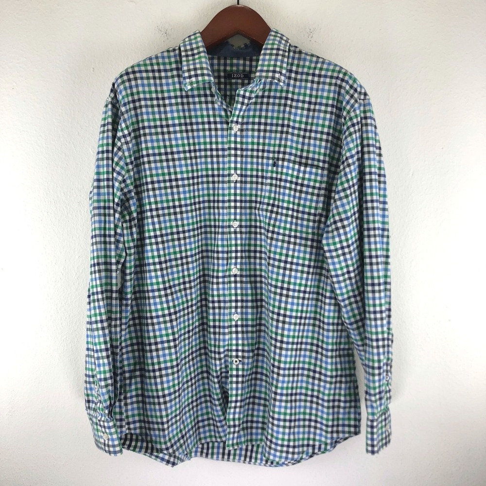 Preppy Ivy League Golfcore IZOD XXL Gingham Check Button Down Shirt Blue Green